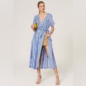 Rosie Assoulin Jump Wrap Skort Dress Nautical Coastal Blue White Stripe